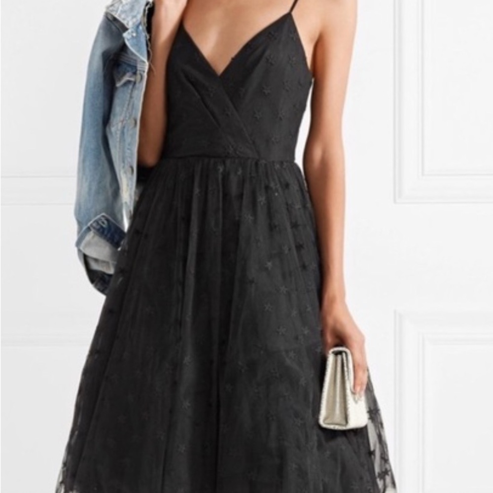 J. Crew Elegant Black Midi Dress with Embroidered Star Accents